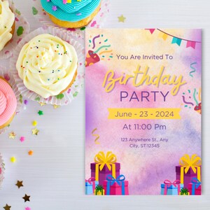 Editable 4th Birthday Invitation, 4th birthday invite,  Four Ever Magical Invite, Magical Day Invite, Simple 4th Birthday invite
