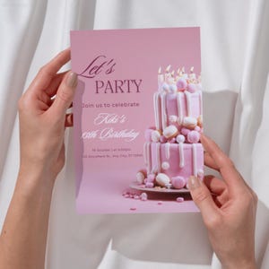 Bearbeitbar 13. Geburtstagseinladung | Rosa Mädchen-Einladung | Mädchen-Geburtstagsfeier | Dreizehn Geburtstag einladen | Einladungskarte zum 13.Geburtstag digital
