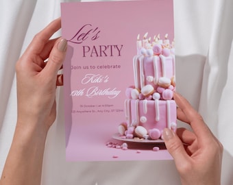 Editable 13th Birthday Invitation | Pink Girl Invitation | Girl Birthday Party | Thirteen Birthday Invite | 13th birthday invitation digital