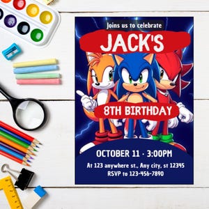 Editable Sonic Birthday Invitation instant download, Hedgehog Party Invitation Template , For Boy and Girl invitation, Digital invitation