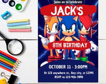 Editable Sonic Birthday Invitation instant download, Hedgehog Party Invitation Template , For Boy and Girl invitation, Digital invitation