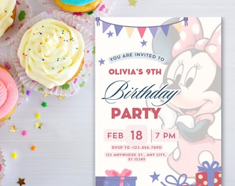 Minnie mouse birthday invitation, Minnie Mouse Birthday, 1st Birthday, Mouse Birthday Invite, Girls minnie invitations, digitally editable