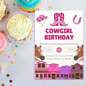 Editable Cowgirl Birthday Invitation, Cowgirl Birthday Invite, Birthday Invite, Western Birthday Invite, Girl Birthday invite, evite