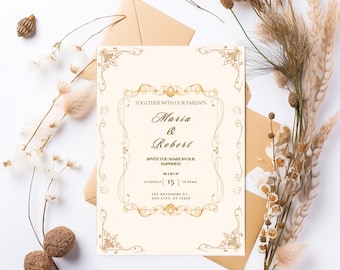 Baroque wedding invitation, Vintage Baroque wedding invitation template, Antique Floral & Baroque Design, Garden Wedding, Elegant, Luxury