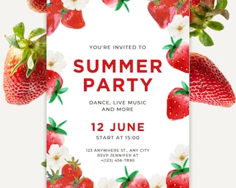 Strawberry birthday invitation, berry first birthday, Strawberry Birthday Invite template, Strawberry Girl Birthday Party, Printable Invite