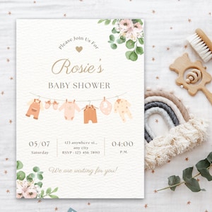 Neutral baby shower invitation, Baby Clothes Baby Shower Editable Template, Baby Shower Evite, Neutral Baby Shower Printable Invite