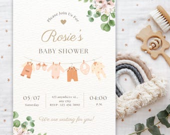 Neutral baby shower invitation, Baby Clothes Baby Shower Editable Template, Baby Shower Evite, Neutral Baby Shower Printable Invite