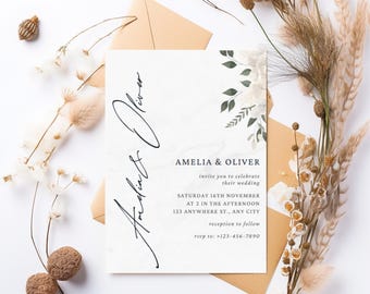 Elegant Wedding Invitation Black and White, Elegant Wedding Invitation template, Elegant Modern Minimalist Wedding Invitation Template