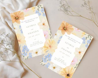 Editable Floral Wedding Invitation, Garden Flowers Wedding Invitation Template, Wildflower Wedding Invite, Colorful Spring Floral, Botanical