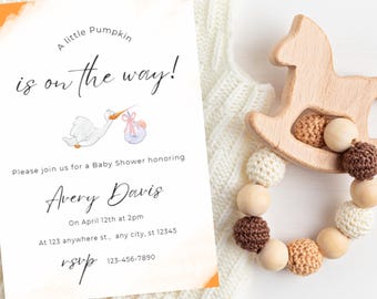 Fall baby shower invitation boy download, Rustic pumpkin baby shower, Fall baby shower invite