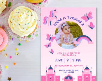 Second Pink Birthday Invitation, Girl Second Birthday, 2nd Birthday Party invitation, Pink birthday party invite, Two Birthday Invite