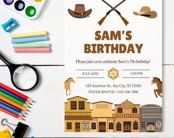 Editable Cowboy Birthday Invitation Template, Cowboy Birthday Invitation, Cowboy Party Invite, Cowboy Invitation, Western Birthday Invite