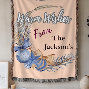 Warm Wishes Personalized Woven Blanket  Custom Christmas Gift for Families, Cozy Holiday Throw for Home Decor or Winter Gatherings