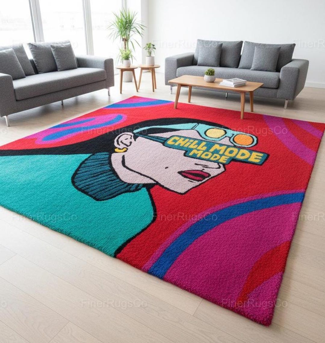 Chill Rug Chill Mode Pop Art Hand-tufted Rug – Colorful Modern Cartoon Style Wool ...