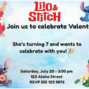 Invitation d'anniversaire Stitch personnalisée.
