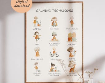 Feelings Poster, Calming Techniques, Calming Corner Printable, Emotions Chart, Emotions Poster, Montessori Classroom Decor, Feelings Print