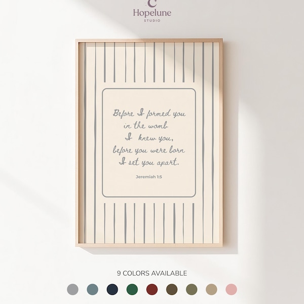 Jeremiah 1:5 Nursery Print, Before I Formed You Scripture, Striped Bible Verse Wall Art, CUSTOM PHYSICAL PRINT
