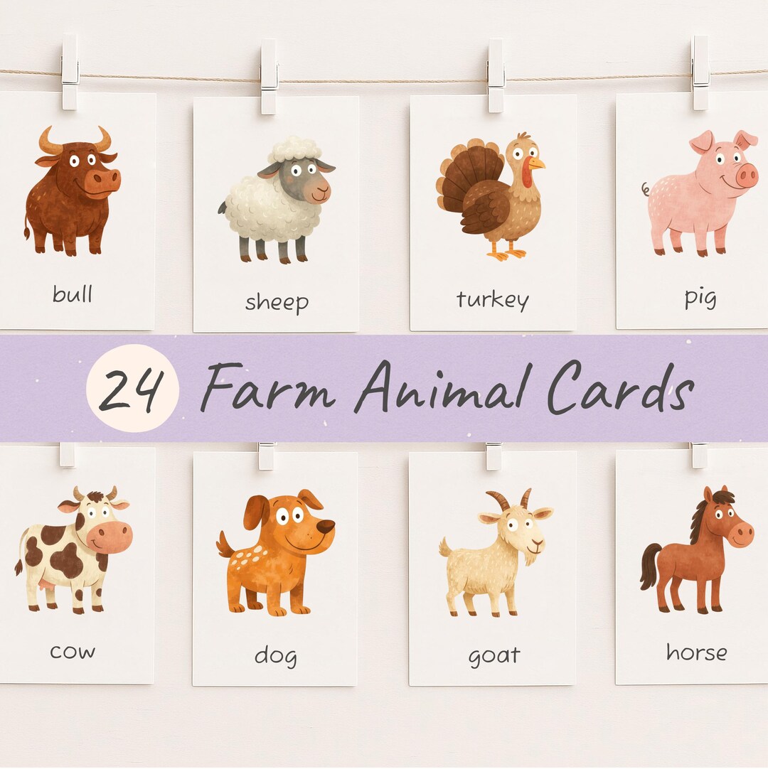 24 Farm Animal Flashcards, Montessori Toddler Cards, Printable ...