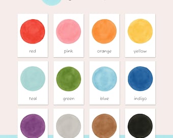 Color Flashcards Printable, Montessori Material, Homeschool Printables, Watercolor Circles, Preschool Learning Cards, Classroom Printables