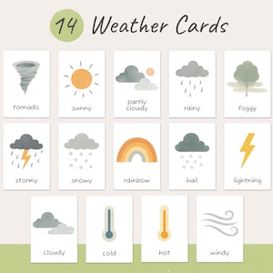 Wetter Karteikarten, Wetter Karteikarten, Kleinkind Aktivitäten, Montessori Materialien, Regenbogen Lehrkarten, Digital