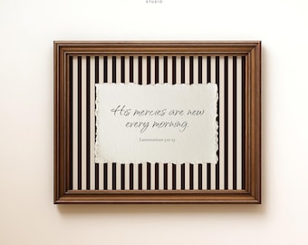 Striped Bible Verse Wall Art, Lamenations 3:23-24, Scripture Farmhouse Decor, New Mercies Christian Home Decor, Vintage Scripture Room Art