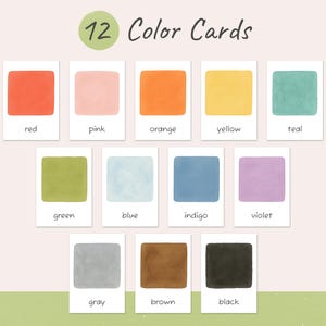 12 cartes-éclair couleur, activités aquarelles pour tout-petits, matériel Montessori, cartes d'apprentissage préscolaire, cartes-éclair Montessori, téléchargement immédiat