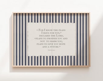 PHYSICAL PRINT Jeremiah 29:11 Scripture Print,  Striped Bible Verse Wall Art, Farmhouse Nursery Decor, Vintage Scripture Kid's Room Art