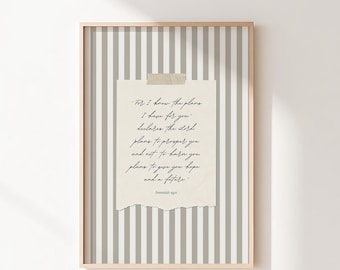 PHYSICAL PRINT Striped Bible Verse Wall Art, Jeremiah 29:11 Scripture Print, Farmhouse Nursery Decor, Vintage Scripture Kid's Room Art