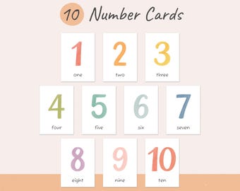 Numbers Flash Cards, Printable Numbers Flashcards 1-10, Montessori Flash Cards, Toddler Math Activity, Preschool Learning, Montessori Math