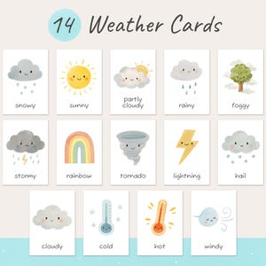 Cartes flash météo, Cartes météo préscolaires, Activités pour tout-petits, Matériel Montessori, Cartes éducatives imprimables arc-en-ciel, Numérique
