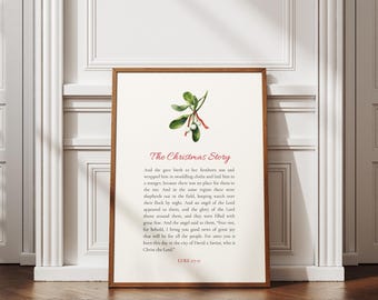 The Christmas Story Luke 2 Bible Verse Wall Art Christian Christmas Print Vintage Scripture Artwork Holiday Wall Art Nativity Scene Print