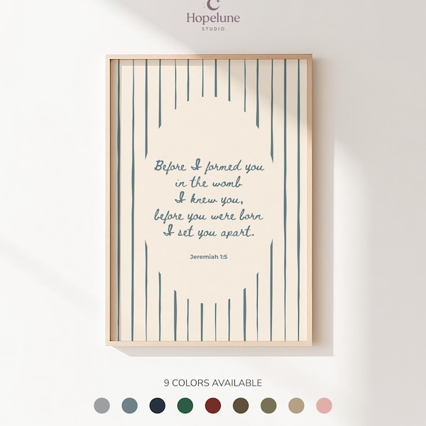 Jeremiah 1:5 Nursery Print, Before I Formed You Scripture, Striped Bible Verse Wall Art, CUSTOM PHYSICAL PRINT