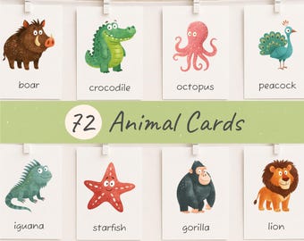 Animal Flashcards, Printable Flashcards, Montessori flash cards, Preschool Flashcards, Educational Printable, Toddler Flashcards, Download