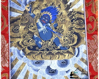 Handmade Wrathful Vajrapani Thangka - Tibetan Protector Deity Meditation Wall Art