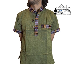 Camicia Kurta a mezza manica in cotone 100% Bhutani per uomo/abbigliamento casual etnico