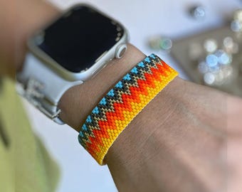 Peyote Stitch Bracelet Pattern PDF – Fire & Sunset Design – Wear as Bracelet or Anklet – Beading Pattern – Instant Download.