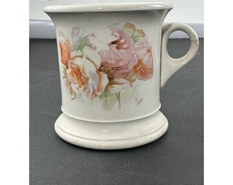 Taza de afeitar de porcelana semivítrea con diseño floral de Antique Pottery Collective