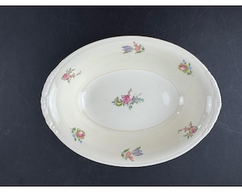 Homer Laughlin Eggshell Nautilus Priscilla Oval Vegetable Bowl Floral Gold Trim