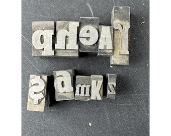 Vintage Metal Letterpress Type Blocks Printing Stamps Industrial Steampunk 10pc