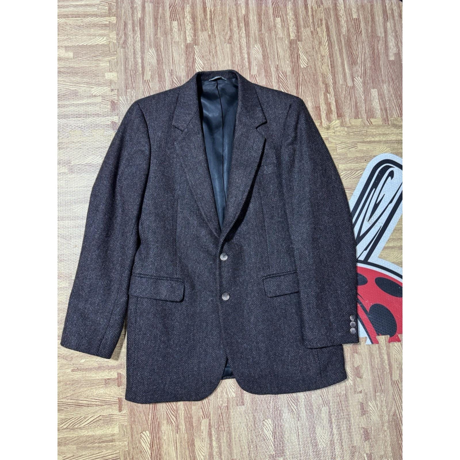 Gallery by Haggar Mens Brown Herringbone 100% Wool Blazer Jacket