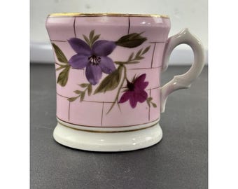 Taza de afeitar vintage de porcelana pintada a mano, color rosa con flores