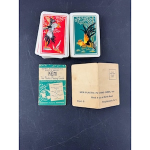 Vintage KEM Plastic Playing Cards Double Deck Rooster Bamboo Poughkeepsie NY