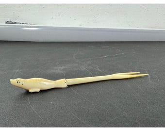 Tenedor de cóctel vintage tallado a mano con sello, palillo para aperitivos, artículos de bar náuticos.