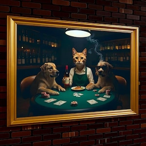 Impresión de perros jugando al póker, impresión para amantes de los gatos, impresión en PDF para amantes del póker, arte mural de perros jugando a las cartas, decoración de pared de juegos de cartas, descarga instantánea de arte digital