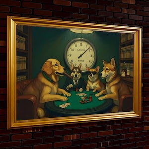 Chiens poker, impression amateur de chiens, amateur de poker impression PDF chiens jouant art mural jeu de cartes décoration murale, chiens jouant au poker restauré téléchargement numérique