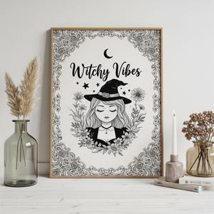 Vintage Witchy Vibes Digital Print, Witchy Hallowen Wall Art Print, Witch Wall Poster, Witchy Illustration, Witch Wall Decor, Mystical Witch