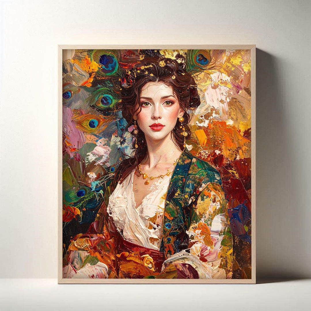 Peacock Woman Portrait Wall Art, Bohemian Digital Painting Print ...
