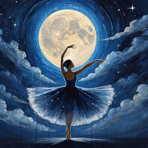Mondlicht Ballerina Digital Art Print - Ballett Wandkunst, Nachthimmel zum Ausdrucken, elegantes Tanz Poster, Geschenk für Tänzer, Sofort Download
