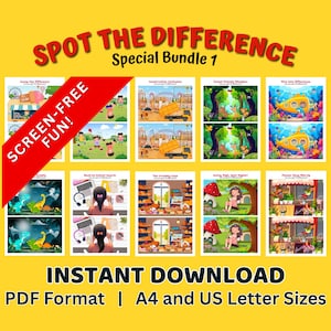 Spot the Difference Puzzle Bundle: 10 Kids Printable Games (PDF Download)