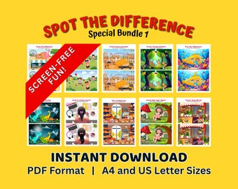 Spot the Difference Puzzle Bundle: 10 Kids Printable Games (PDF Download)